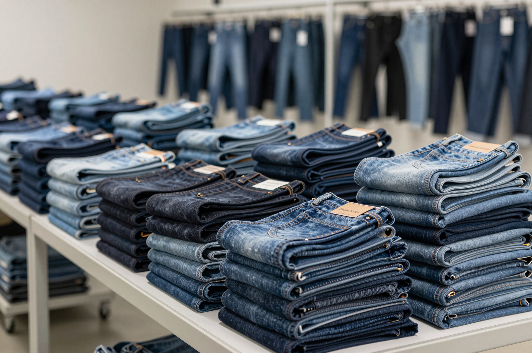 Stacked denim assortment for wholesale display